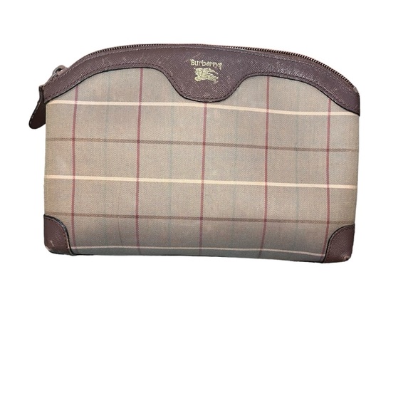 2 PACK 🌟BURBERRY🌟AUTHENTIC Vintage Window Pain Plaid Canvas Pouch +Zip Clutch - Picture 2 of 15